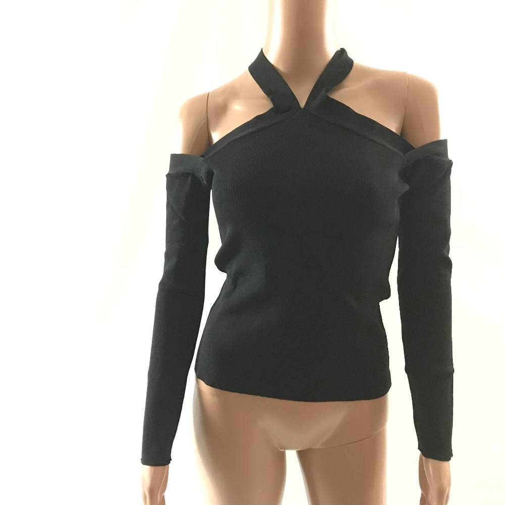Two Twin Style Women's Top Stretch V-Neck Black XS